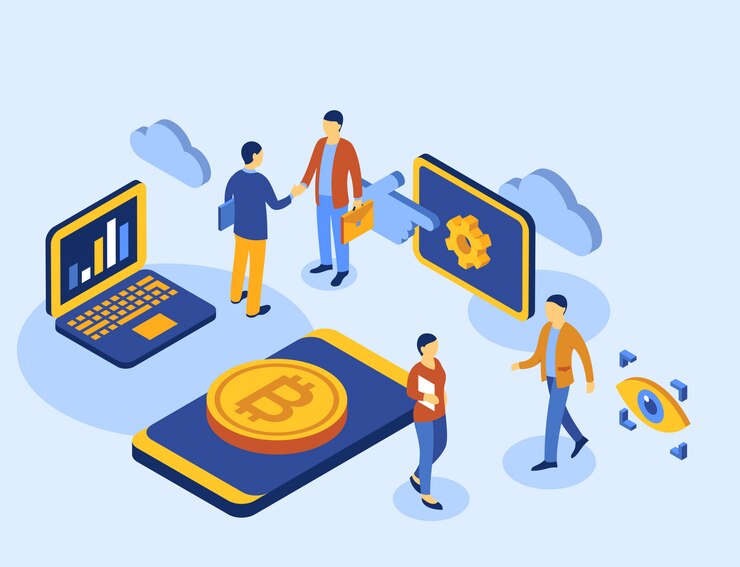 Vector cryptocurrency bitcoin technology isometric icons