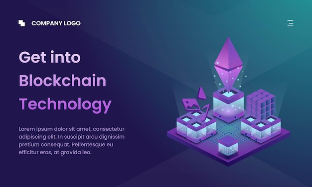 Interfaccia utente della pagina di destinazione dell'illustrazione vettoriale isometrica 3d di blockhain di criptovaluta