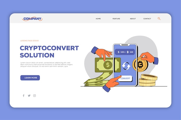 Cryptocurrency convert or exchange market landing page illustration concept