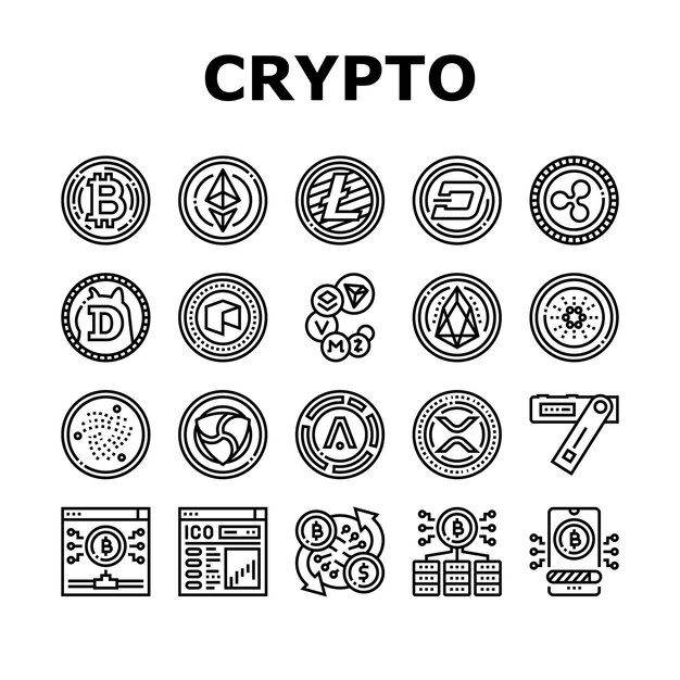 Vector cryptocurrency digital money icons set vector