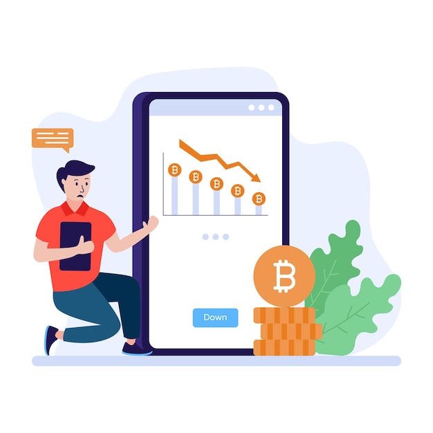 暗号通貨ダウンフラットイラスト編集可能なベクトル
