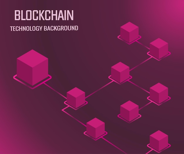 Cryptocurrency en blockchain isometrische vectorillustratie Abstracte samenstelling van crypto opstarten met ultraviolette kleuren