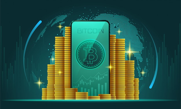 Cryptocurrency en smartphone met bitcoin op het scherm