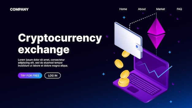 Cryptocurrency exchange banner isometric landing page template