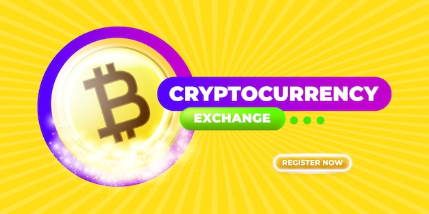 Cryptocurrency exchange banner with bitcoin design template