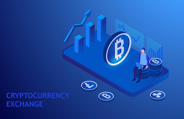 Cryptocurrency exchange and blockchain market man analyzing cryptocurrency financial investment