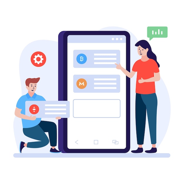 Приложение для онлайн-торговли с плоской иллюстрацией обмена криптовалют