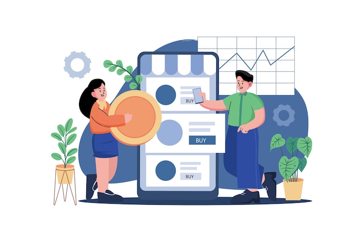 Vector cryptocurrency exchange illustration concept on white background