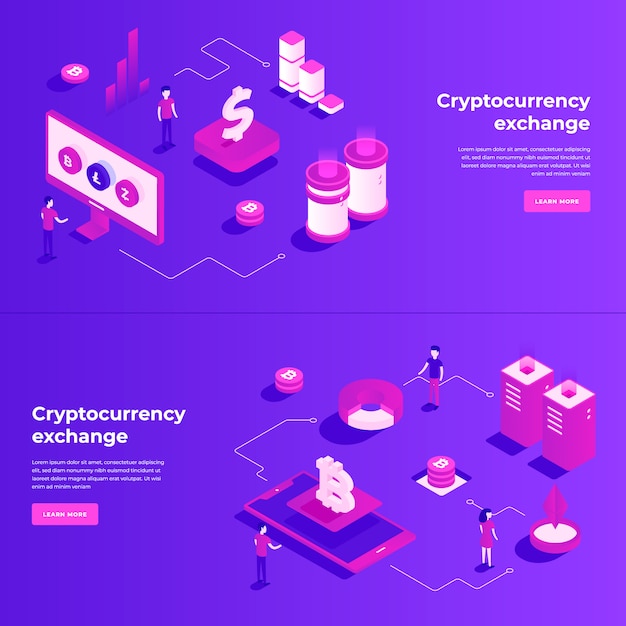 Cryptocurrency exchange isometric composition.