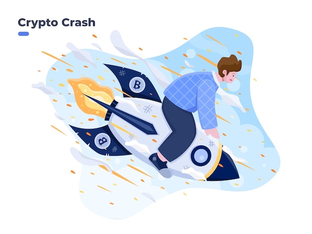 Cryptocurrency falling down and crash flat illustration