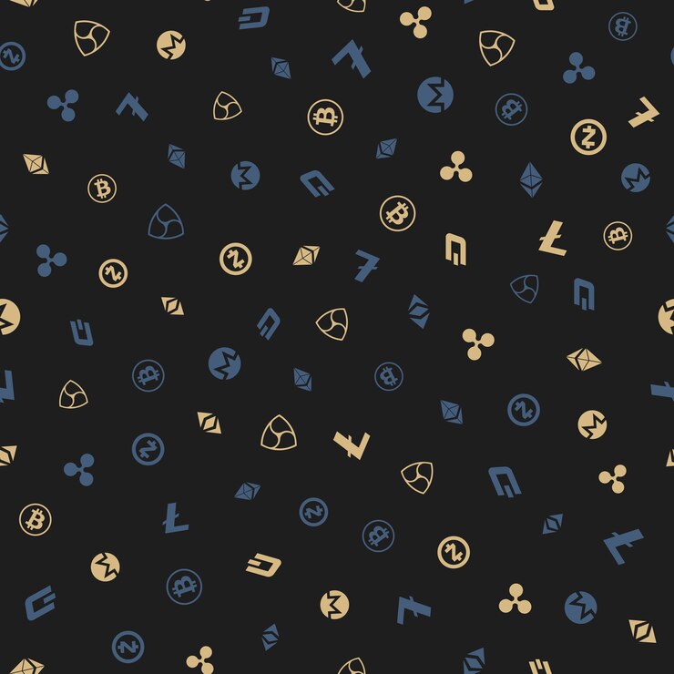Vector cryptocurrency financial items seamless pattern vector background