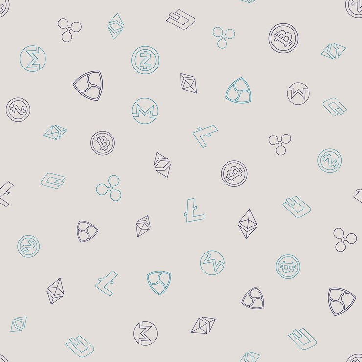 Vector cryptocurrency financial items seamless pattern vector background