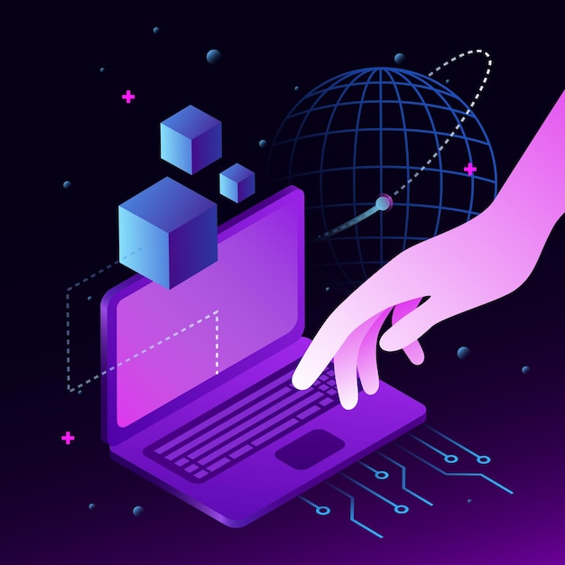 Cryptocurrency global network isometric graphic illustration