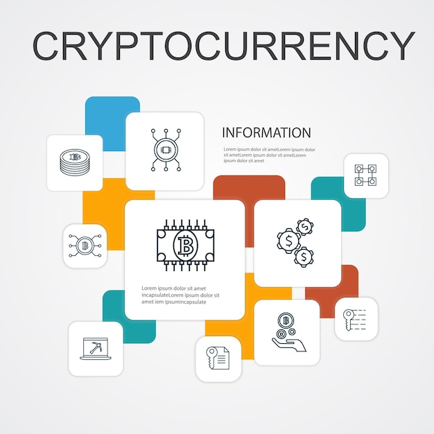 Cryptocurrency Infographic 10 lijn pictogrammen sjabloon blockchain fintech industrie Mijnbouw Cryptografie eenvoudige pictogrammen