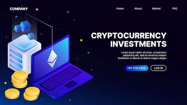 Modello di pagina di destinazione per gli investimenti in criptovaluta per l'applicazione del sito web della piattaforma online