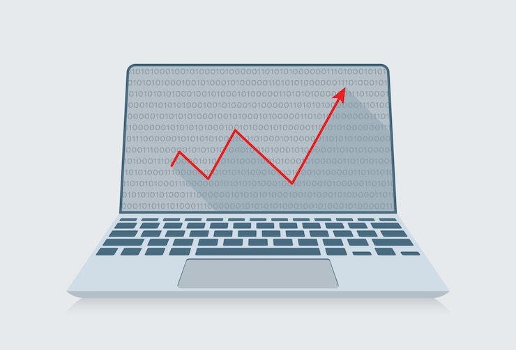 Vector cryptocurrency is growing up illustration on a laptop screen