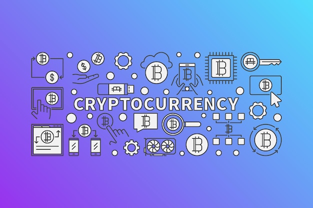 Cryptocurrency kleurrijke illustratie bitcoins mijnbouw concept banner