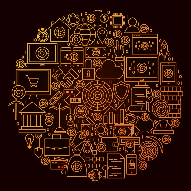 Cryptocurrency lijn pictogram cirkel concept. vectorillustratie van financiële objecten.