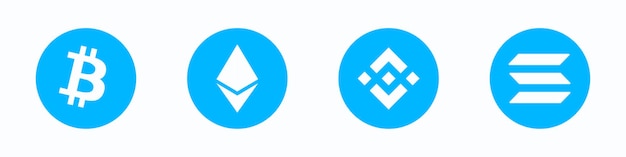 Cryptocurrency-logo Een set van de beste cryptocurrency-token-logo's Bitcoin Ethereum BNB en Solana redactionele vectorillustratie