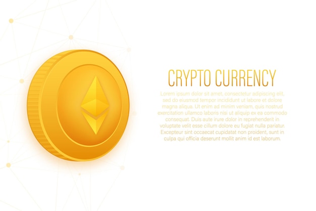 Cryptocurrency logo etherium in flat style on golden background vector design isolated