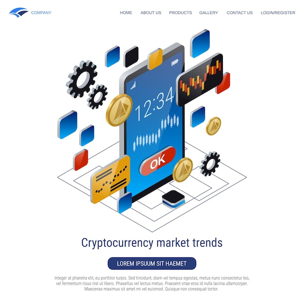 Cryptocurrency market trends 3d isometric vector concept illustration