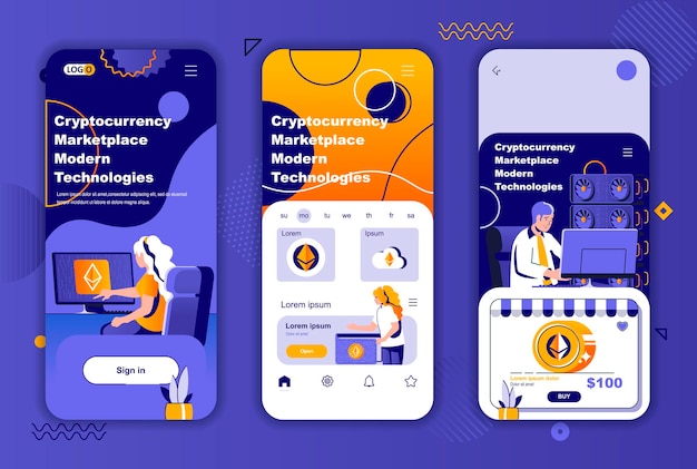 Шаблон экранов мобильного приложения Cryptocurrency marketplace для историй из социальных сетей