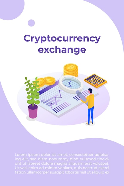 Cryptocurrency mining, exchange, blockchain isometric. Vector illustration.