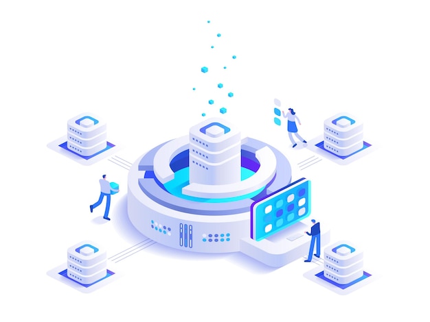 Cryptocurrency mining isometric concept