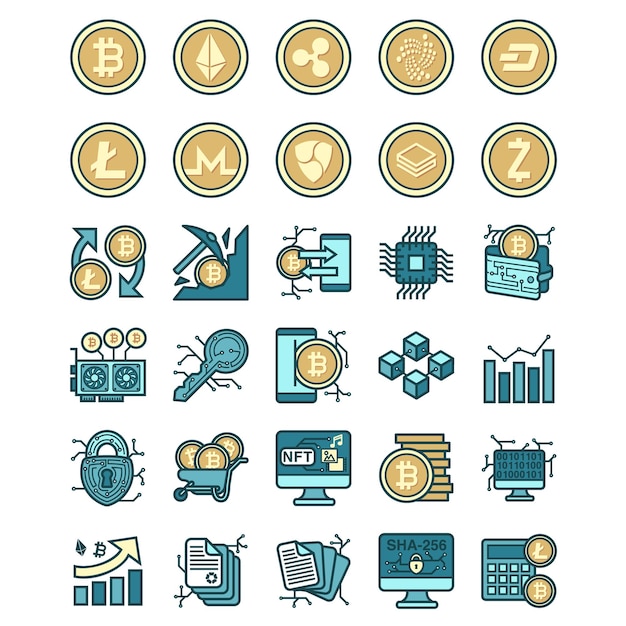 Cryptocurrency-pictogram in gevulde overzichtsstijl