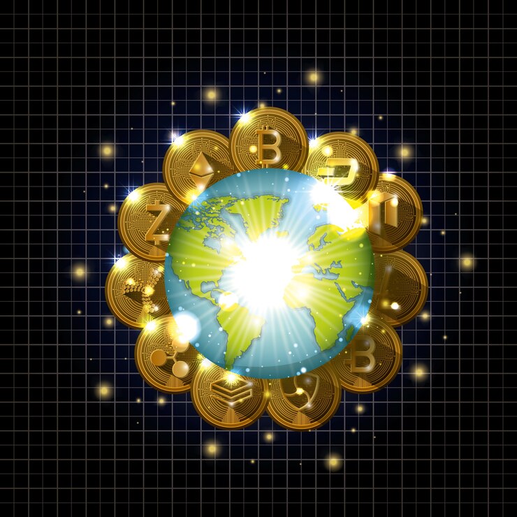 Vector cryptocurrency in the planet icons