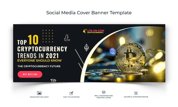 Vector cryptocurrency social media facebook cover banner template premium vector