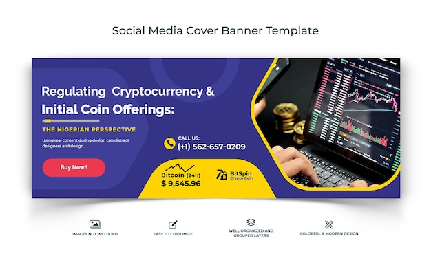 CryptoCurrency sociale media Facebook-omslagbannersjabloon Premium Vector