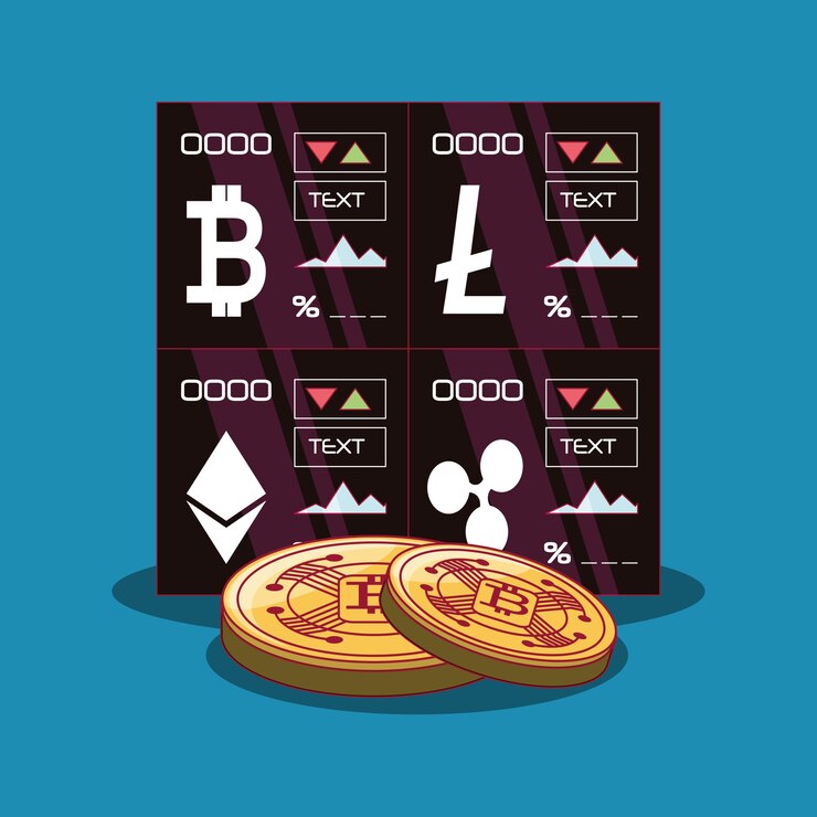 Vector cryptocurrency stock market with cryptocoins
