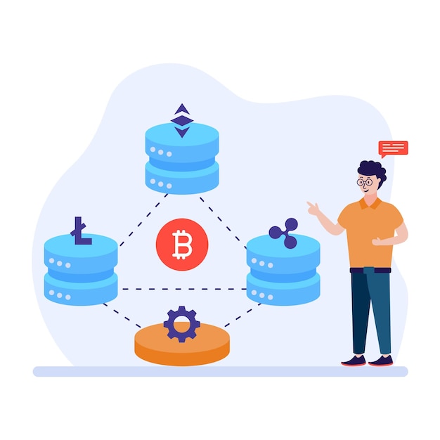 Cryptocurrency storage technology flat illustration of blockchain