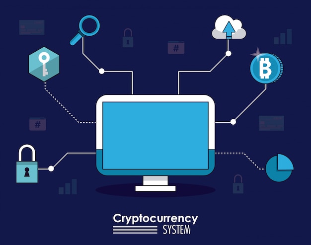 Cryptocurrency-systeem en banner op de markt