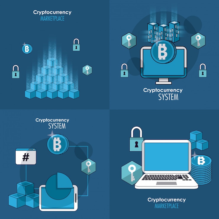 Vector cryptocurrency system and market place banner information 