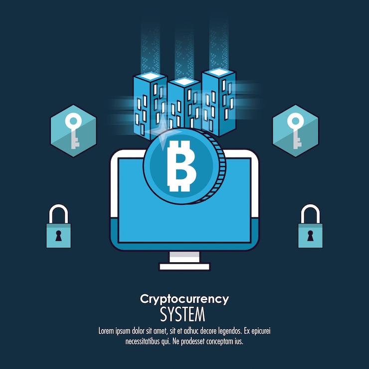 Vector cryptocurrency system and market place banner 
