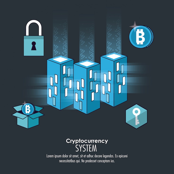 Vector cryptocurrency system and market place banner 