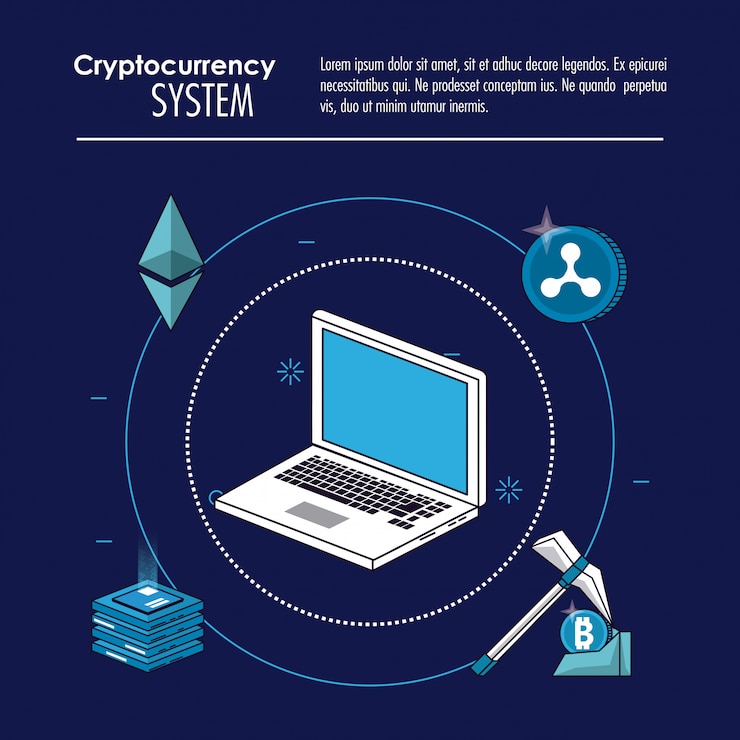 Vector cryptocurrency system and market place banner 