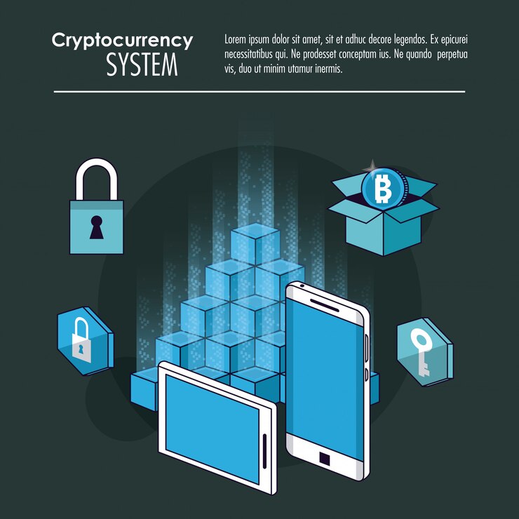 Vector cryptocurrency system and market place banner 