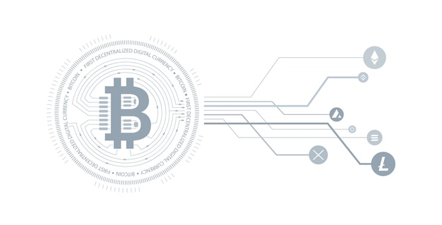 Vettore sfondo della tecnologia della criptovaluta illustrazione vettoriale di bitcoin e altcoin