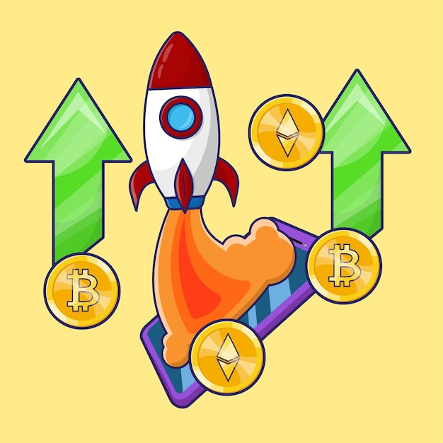 ロケット打ち上げイラスト ベクトルと月の概念への cryptocurrency