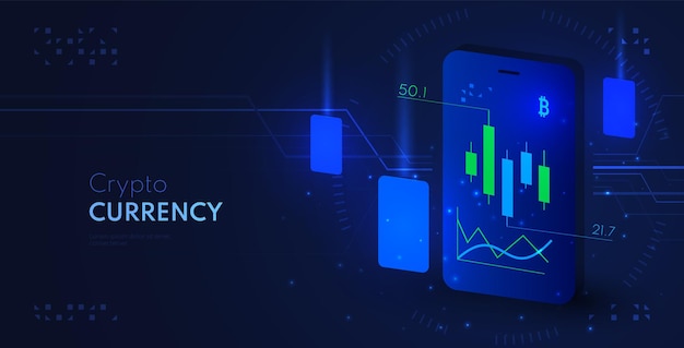 그래프 암호화 블록 체인 벡터 일러스트와 함께 Cryptocurrency 거래 배경