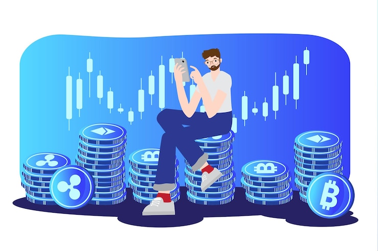 Вектор финансовая концепция торговли криптовалютой