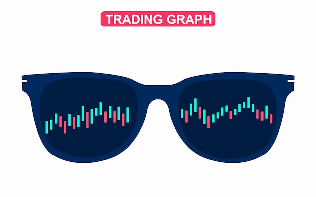 Riflessione del grafico di trading di criptovaluta all'interno dell'illustrazione vettoriale degli occhiali