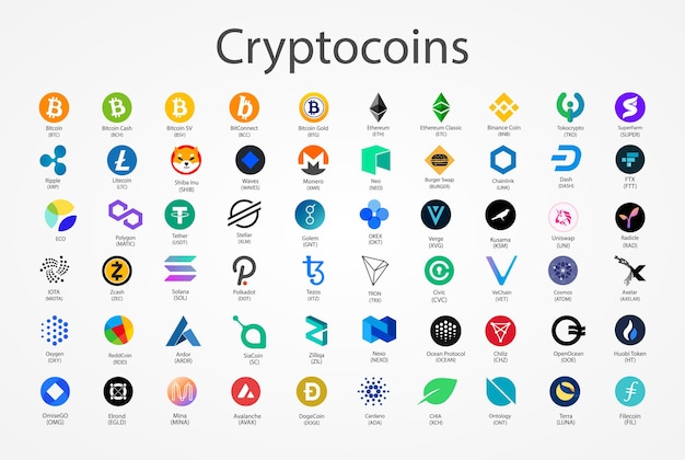 Cryptocurrency vector icons isolated on white background.