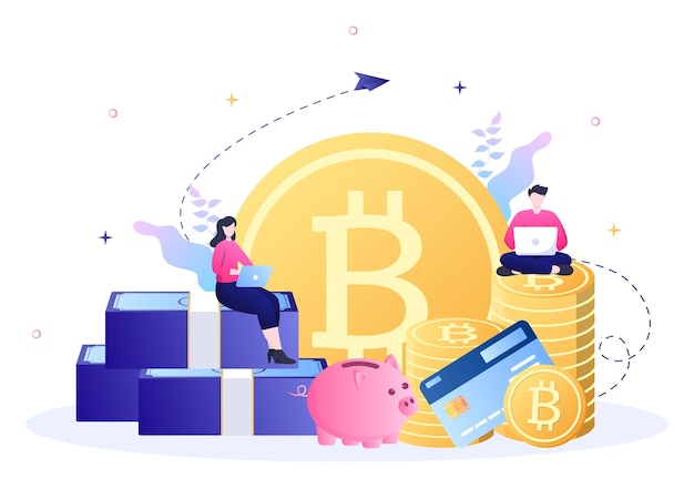 Cryptocurrency Wallet App on Mobile of Blockchain Technology, Bitcoin, Money Market, Altcoins or Finance Exchange with Credit Card in Flat Vector Illustration