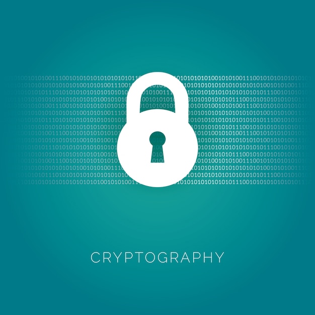 Vector cryptography concept with lock and binary code.