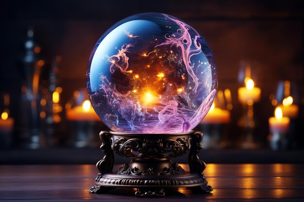 Vector a crystal ball glowing fantasy chaotic fractal texture 3d rendering shiny bubble abstract backg