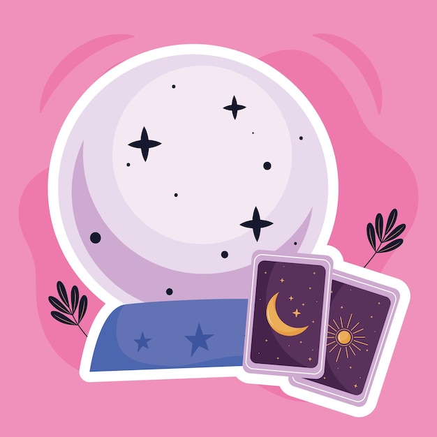 Crystal ball with divination cards esoteric icons  illustration design